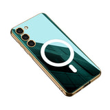 Galaxy S23 Plus Kılıf Wireless Şarj Özellikli Kenarları Elektroplating Kaplama Aynalı Zore Kent Kapak Yeşil