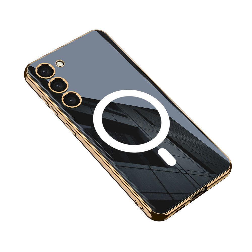 Galaxy S23 Plus Kılıf Wireless Şarj Özellikli Kenarları Elektroplating Kaplama Aynalı Zore Kent Kapak Siyah