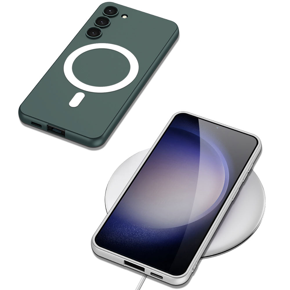 Galaxy S23 Plus Kılıf Wireless Şarj Özellikli Zore Kıpta M-safe Silikon Kapak Gümüş