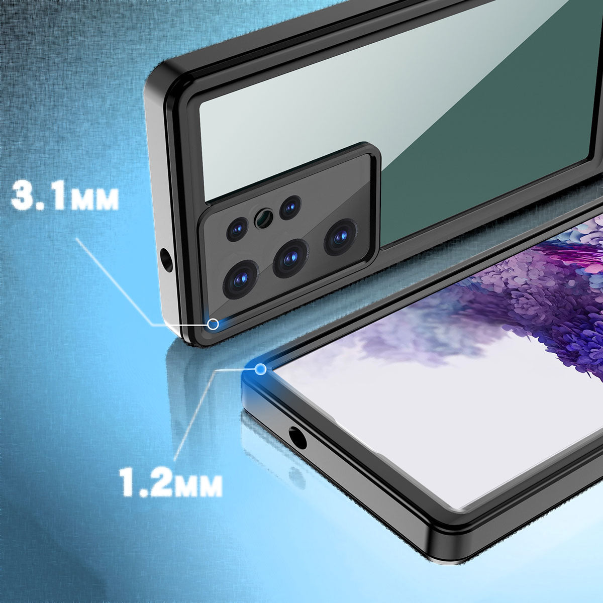 Galaxy S23 Ultra Kılıf 1-1 Su Geçirmez Kılıf Siyah