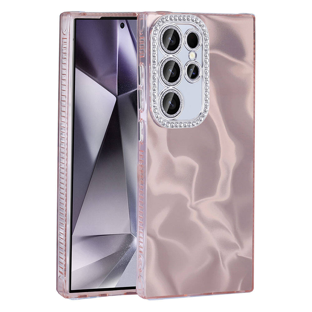 Galaxy S23 Ultra Kılıf Airbagli Parlak Taş Detay Tasarımlı Zore Esila Kapak Pembe