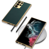 Galaxy S23 Ultra Kılıf Deri Görünümlü Kenarları Elektroplating Kaplama Zore Fizyon Kapak Siyah