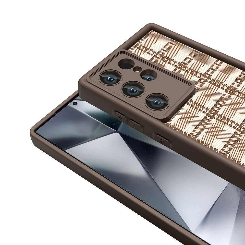 Galaxy S23 Ultra Kılıf Kamera Korumalı Baskılı Arka Yüzey Zore Klas Kapak Açık Kahve