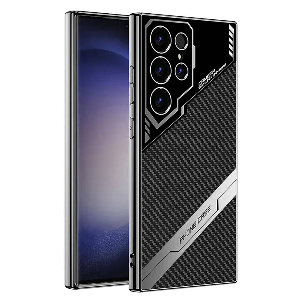 Galaxy S23 Ultra Kılıf Kamera Korumalı Karbon Tasarım Zore Yeni Seri Procase Kapak Siyah Karbon