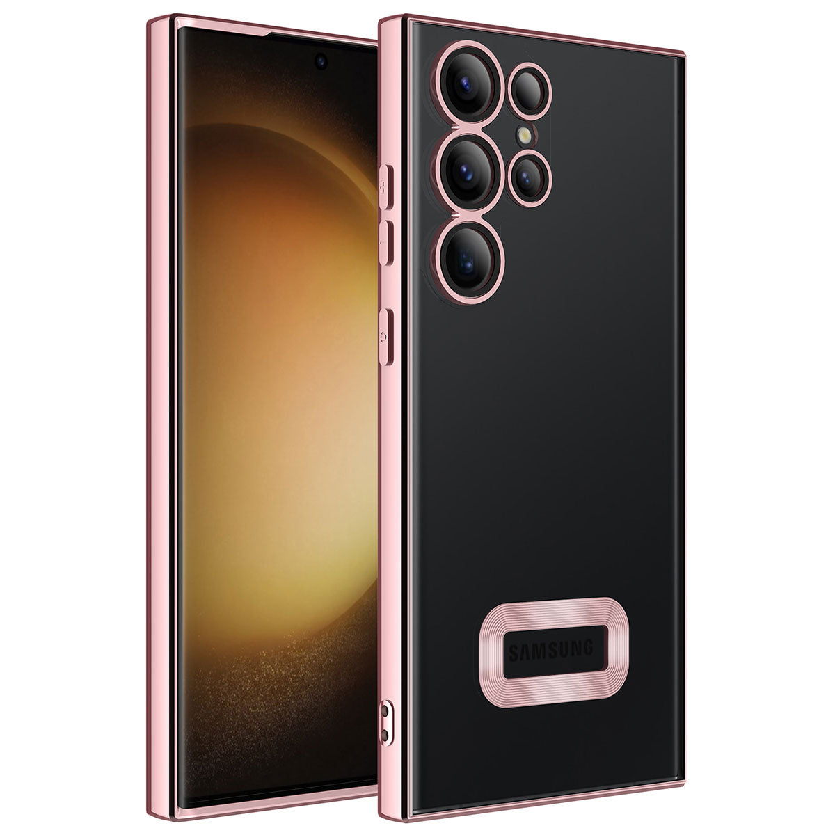 Galaxy S23 Ultra Kılıf Kamera Korumalı Logo Gösteren Zore Omega Kapak Rose Gold