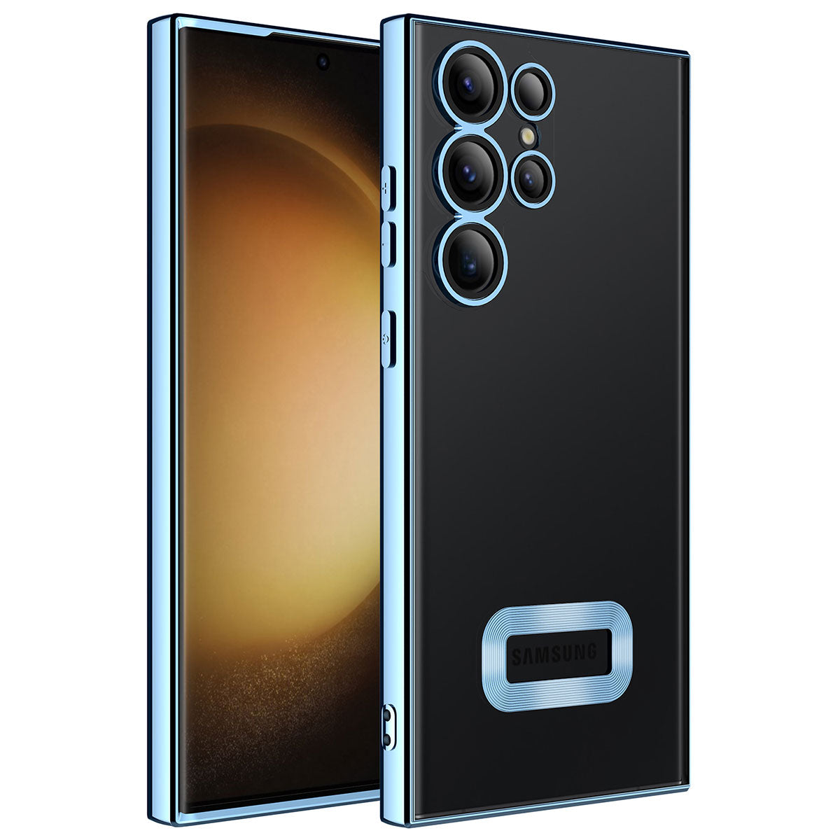Galaxy S23 Ultra Kılıf Kamera Korumalı Logo Gösteren Zore Omega Kapak Sierra Mavi