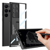Galaxy S23 Ultra Kılıf Kamera Korumalı Şeffaf Tasarımlı Zore Lego Standlı Kapak Gümüş