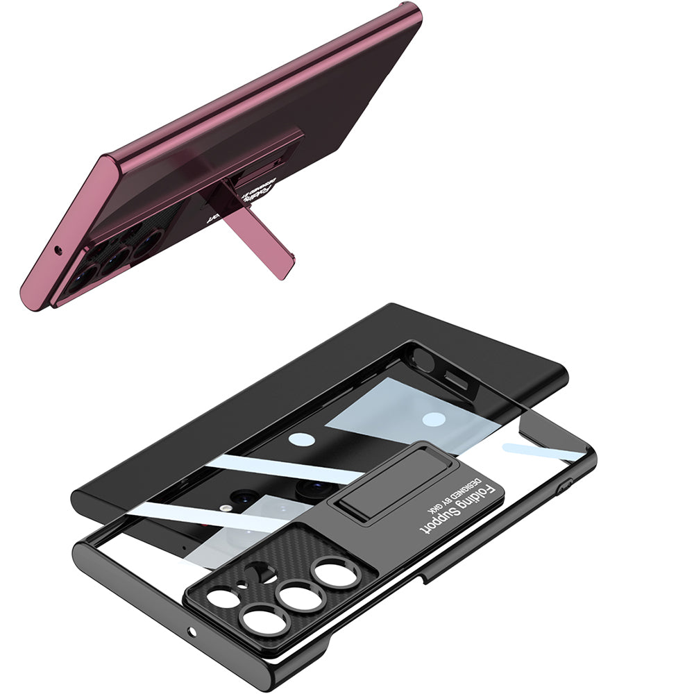 Galaxy S23 Ultra Kılıf Kamera Korumalı Şeffaf Tasarımlı Zore Lego Standlı Kapak Mor
