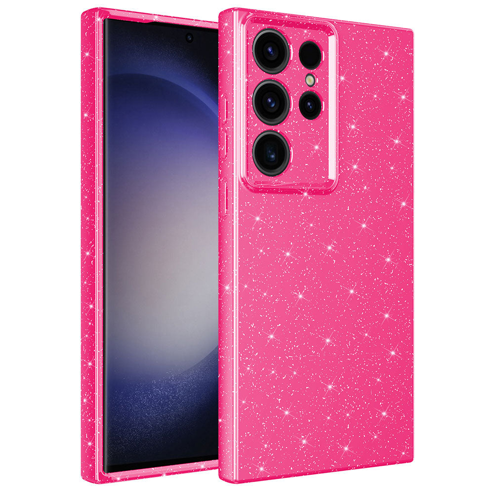 Galaxy S23 Ultra Kılıf Kamera Korumalı Simli Lüks Zore Koton Kapak Pembe Koyu