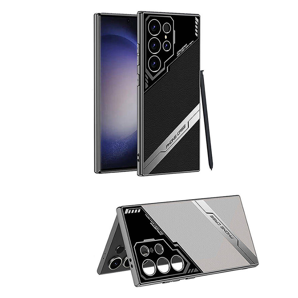 Galaxy S23 Ultra Kılıf Kamera Korumalı Suni Deri Tasarım Zore Yeni Seri Procase Kapak Titanyum-Gri