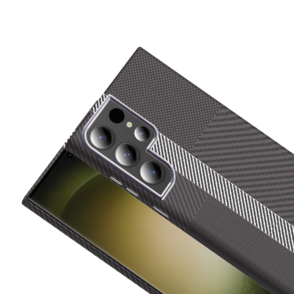 Galaxy S23 Ultra Kılıf M-safe Şarj Özellikli Karbon Fiber Görünümlü Zore Gros Kapak Siyah-Lacivert