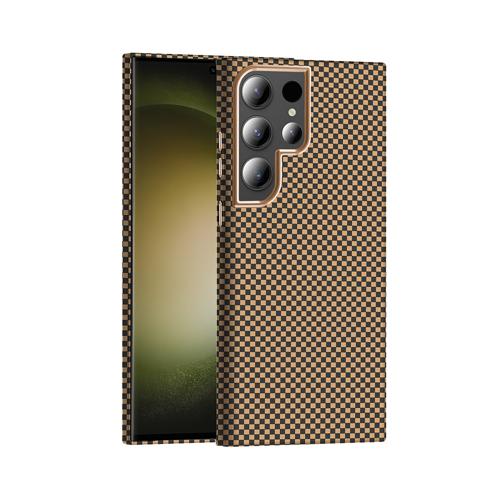 Galaxy S23 Ultra Kılıf M-safe Şarj Özellikli Karbon Fiber Görünümlü Zore Gros Kapak Desert Titanyum