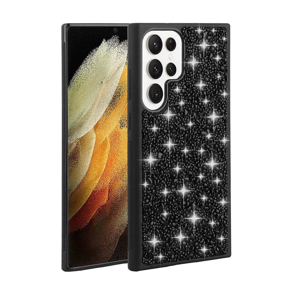 Galaxy S23 Ultra Kılıf Parlak Taşlı Tasarım Zore Linea Kapak Gümüş