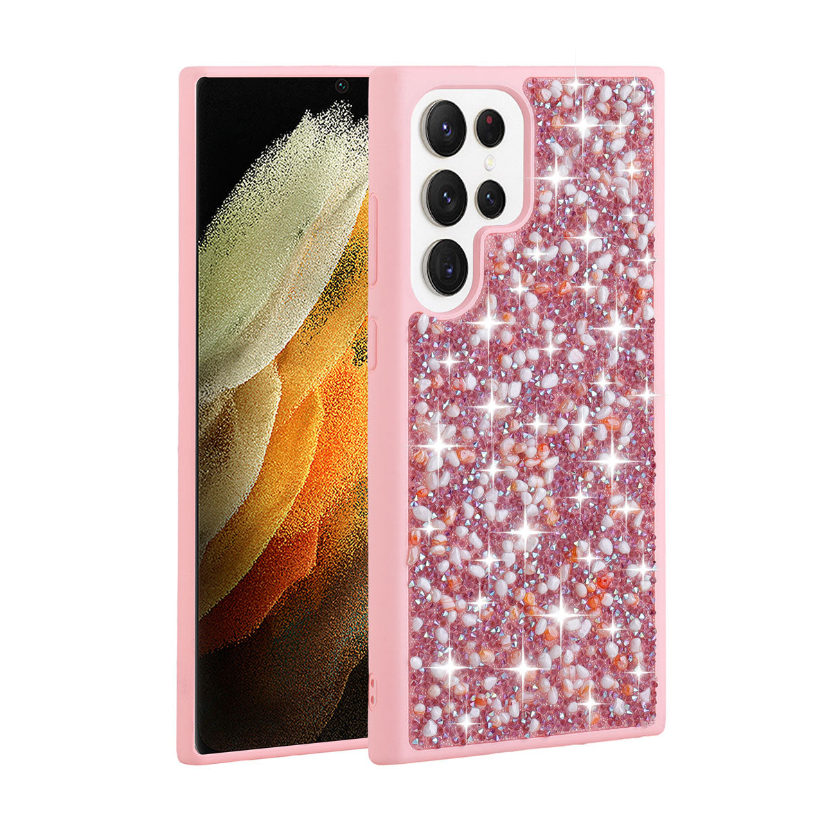 Galaxy S23 Ultra Kılıf Parlak Taşlı Tasarım Zore Linea Kapak Pembe