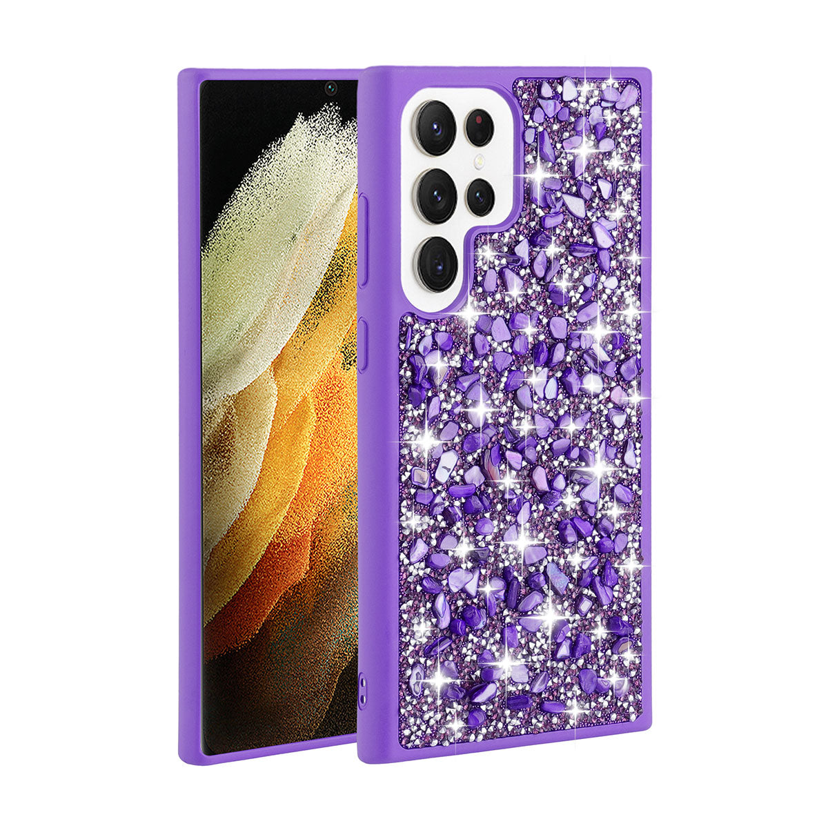Galaxy S23 Ultra Kılıf Parlak Taşlı Tasarım Zore Linea Kapak Mor