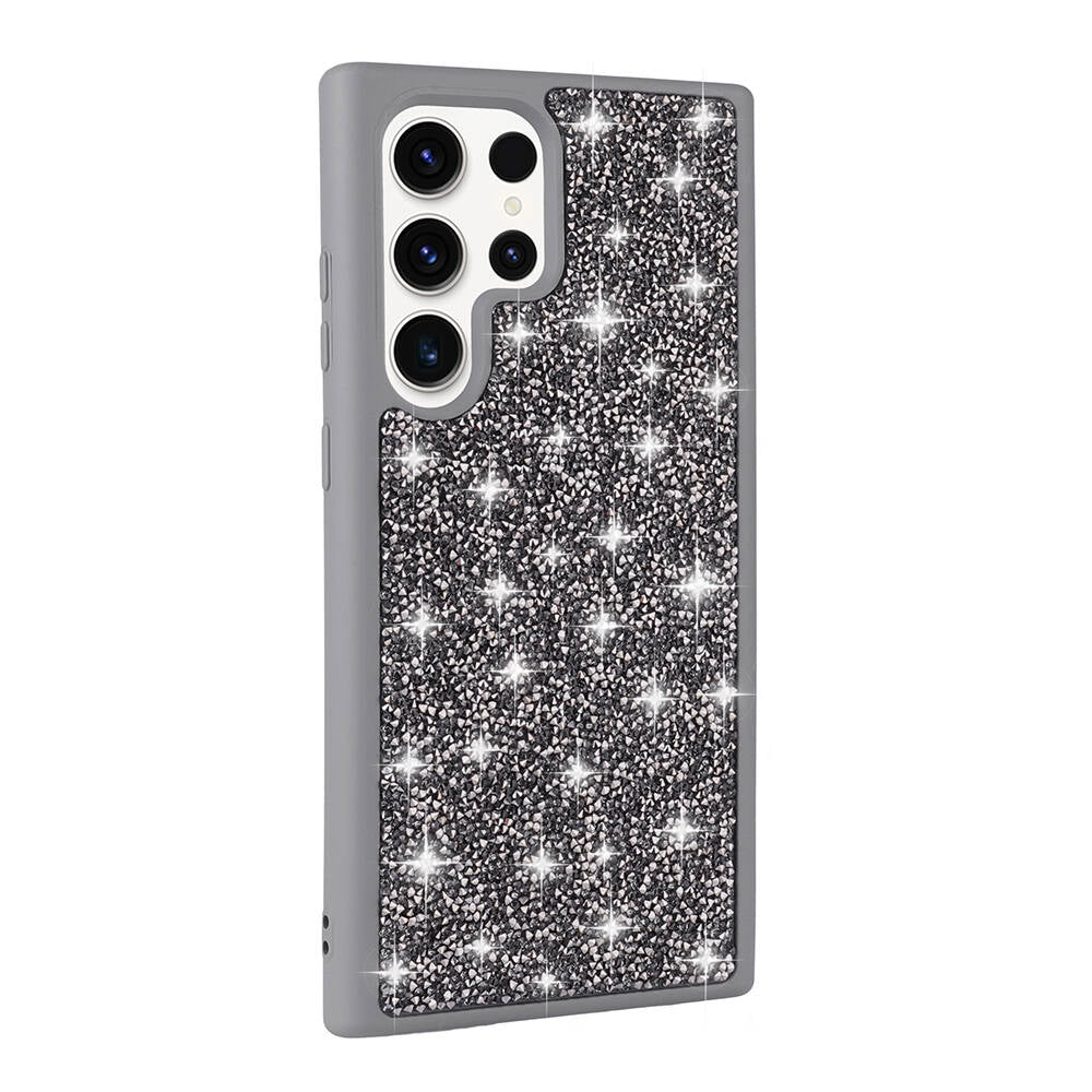 Galaxy S23 Ultra Kılıf Parlak Taşlı Tasarım Zore Pırlanta Kapak Gri