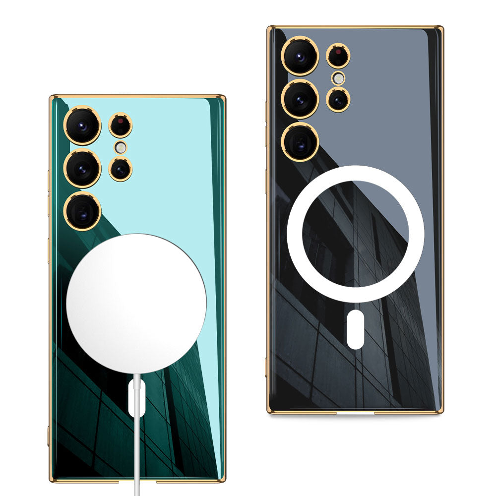 Galaxy S23 Ultra Kılıf Wireless Şarj Özellikli Kenarları Elektroplating Kaplama Aynalı Zore Kent Kapak Beyaz