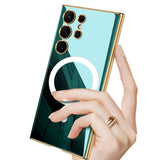 Galaxy S23 Ultra Kılıf Wireless Şarj Özellikli Kenarları Elektroplating Kaplama Aynalı Zore Kent Kapak Beyaz