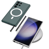 Galaxy S23 Ultra Kılıf Wireless Şarj Özellikli Zore Kıpta M-safe Silikon Kapak Yeşil