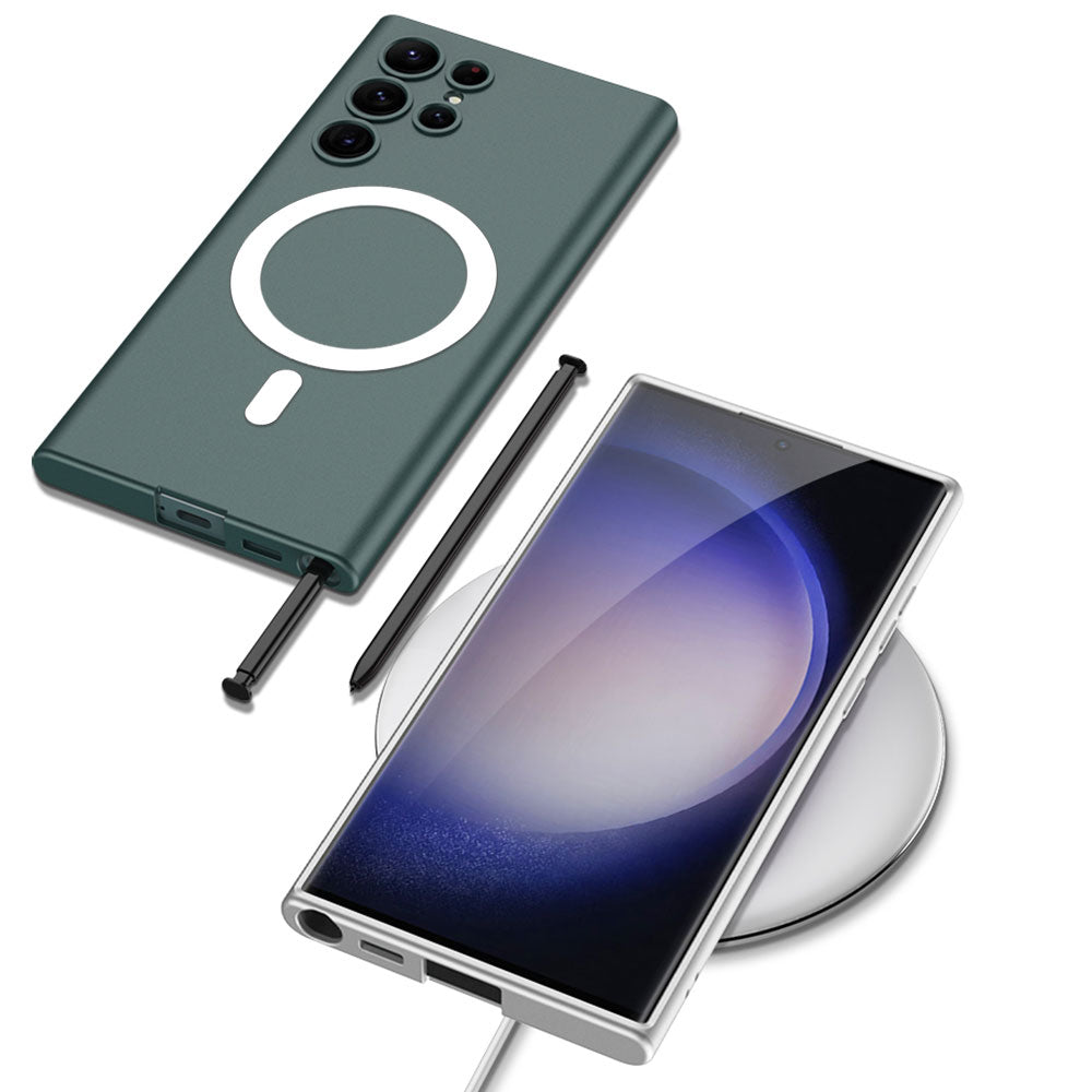 Galaxy S23 Ultra Kılıf Wireless Şarj Özellikli Zore Kıpta M-safe Silikon Kapak Gümüş
