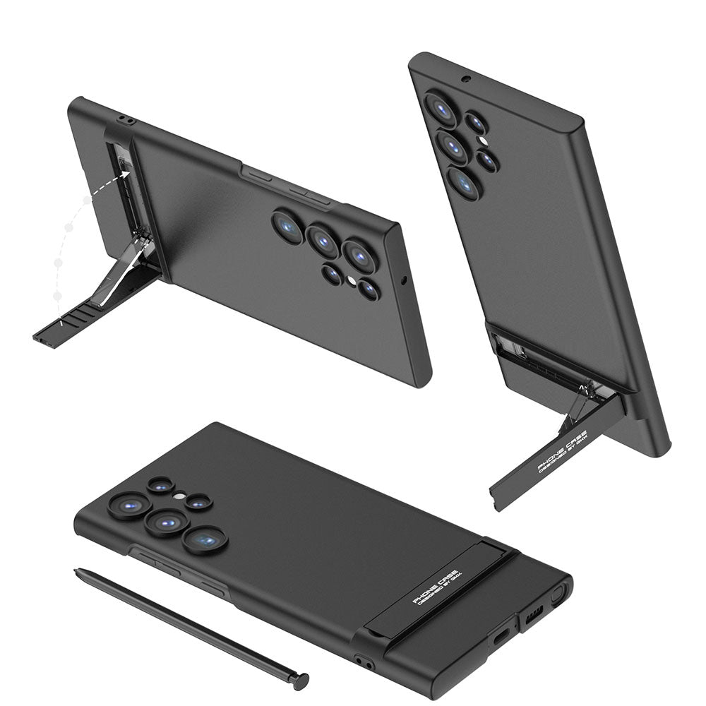 Galaxy S23 Ultra Kılıf Zore Kamera Korumalı Dikey Standlı Ays Kapak Siyah