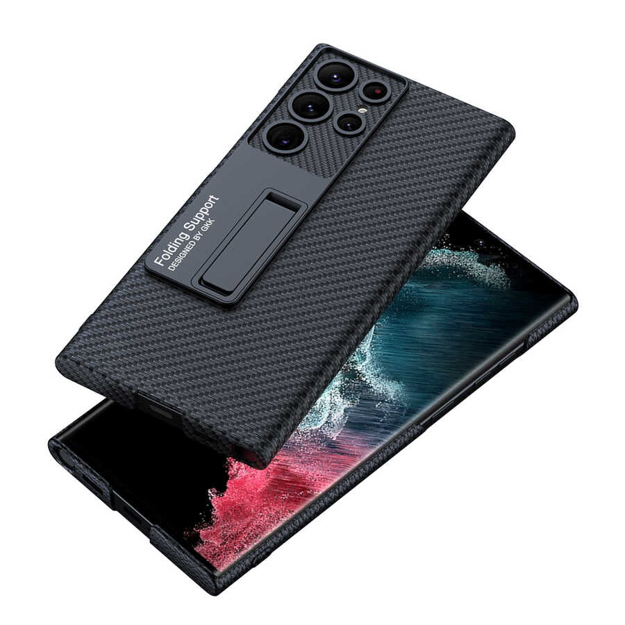 Galaxy S23 Ultra Kılıf Zore Kıpta Standlı Kapak Koyu Mor