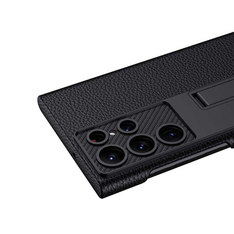 Galaxy S23 Ultra Kılıf Zore Kıpta Standlı Kapak Siyah Litchi