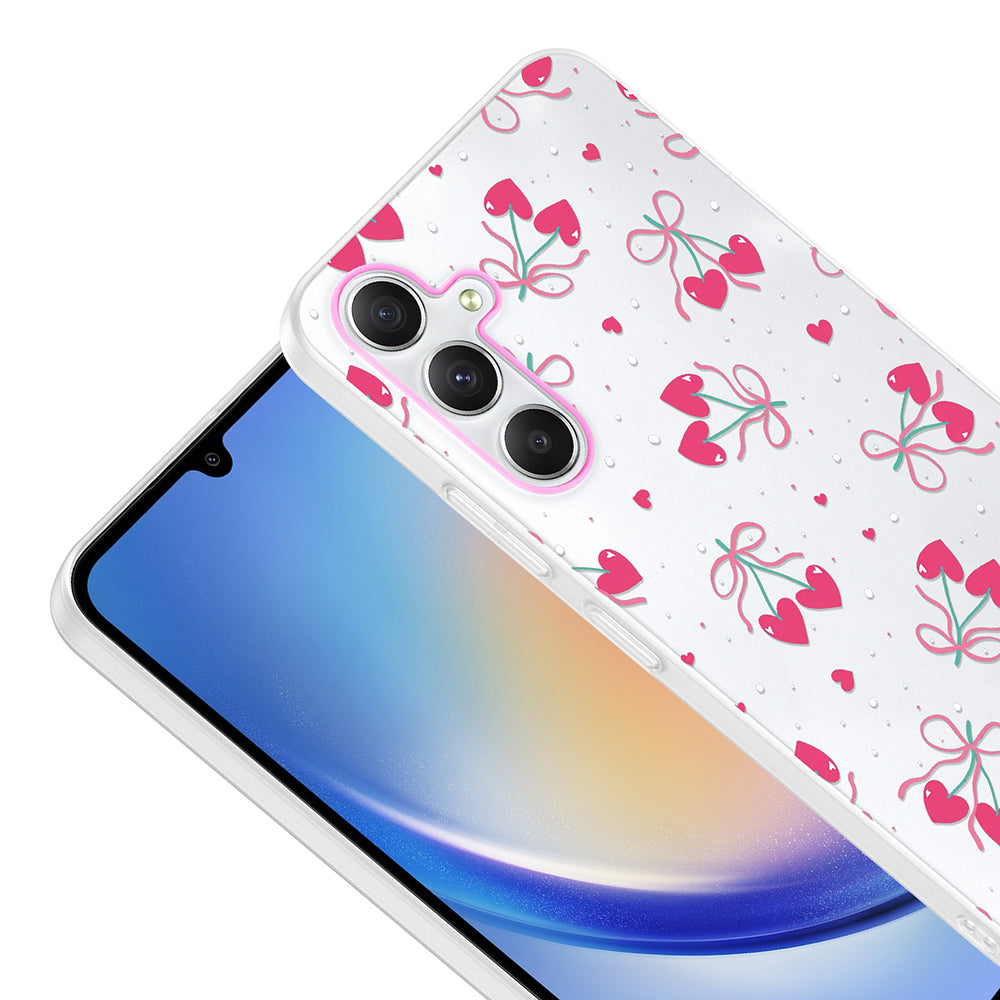 Galaxy S24 FE Kılıf Kamera Korumalı Desenli Zore Klip Kapak Kalpli Kiraz