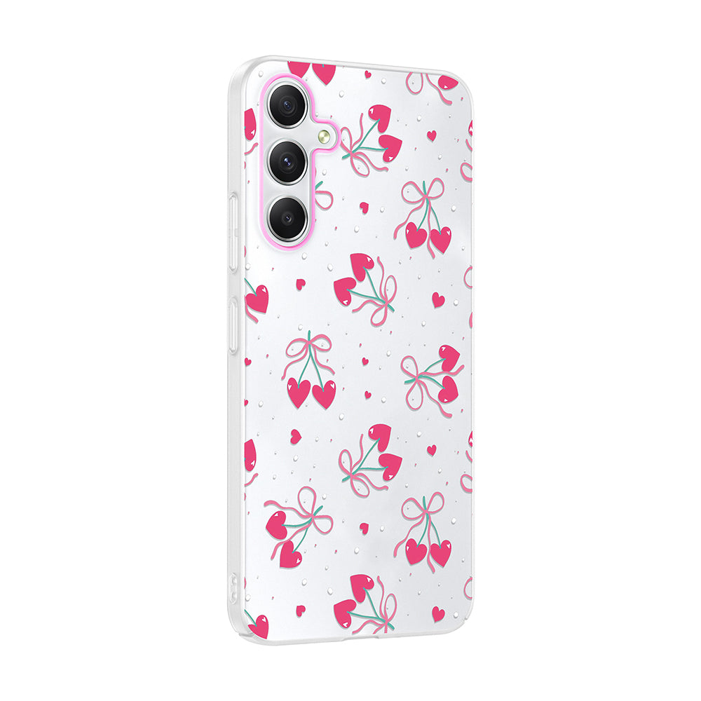 Galaxy S24 FE Kılıf Kamera Korumalı Desenli Zore Klip Kapak Kalpli Kiraz