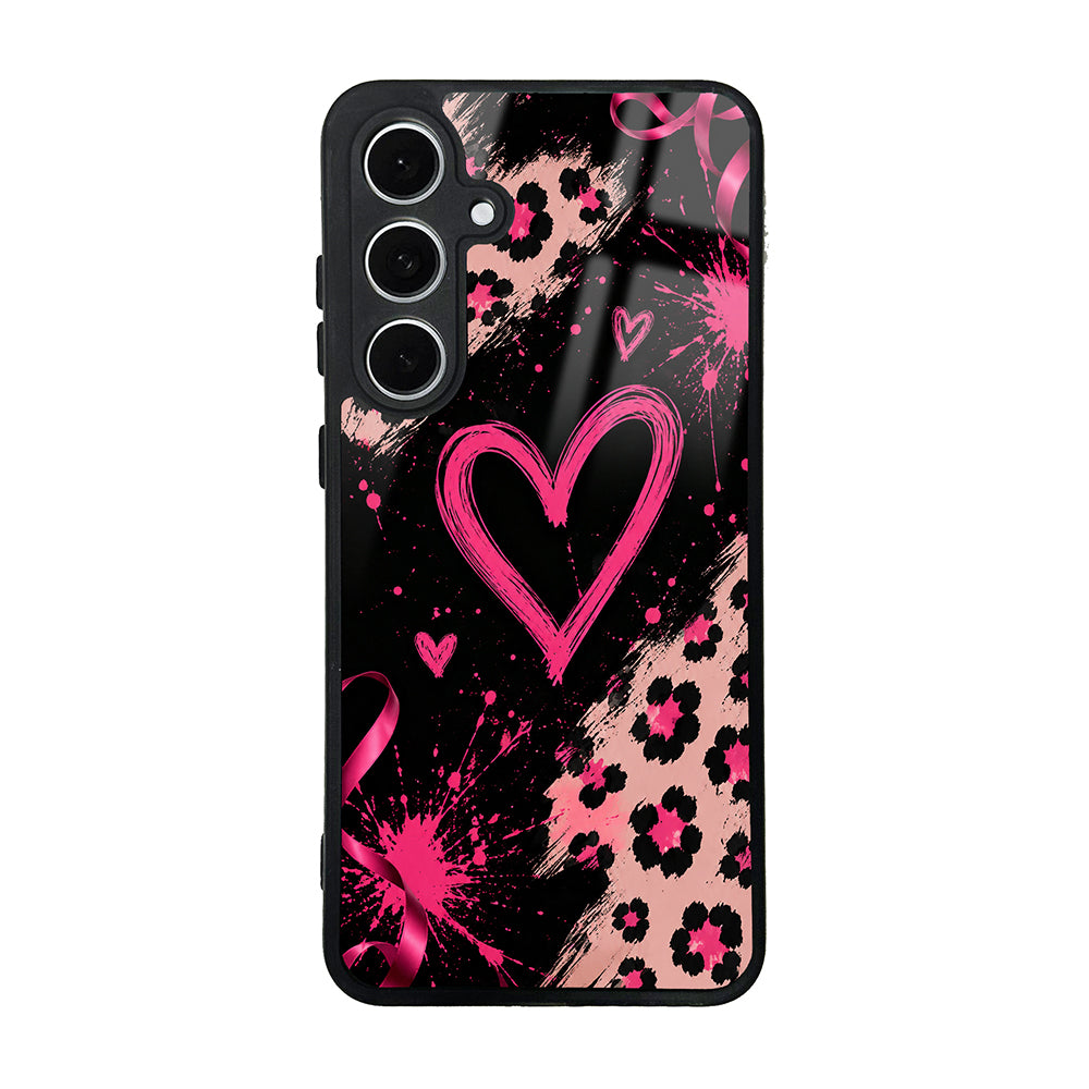 Galaxy S24 FE Kılıf Kamera Korumalı Desenli Zore Lusi Kapak Pembe Kalp