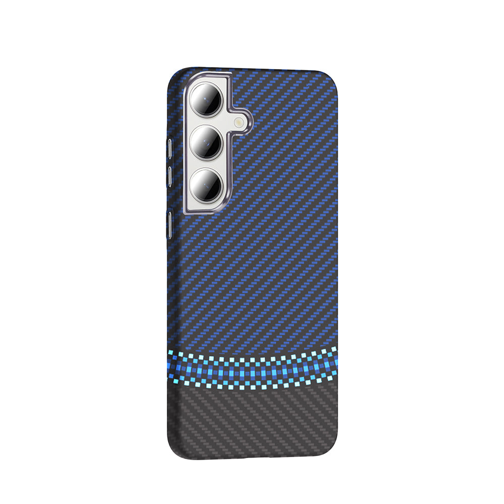 Galaxy S24 FE Kılıf M-safe Şarj Özellikli Karbon Fiber Görünümlü Zore Gros Kapak Gri-Siyah