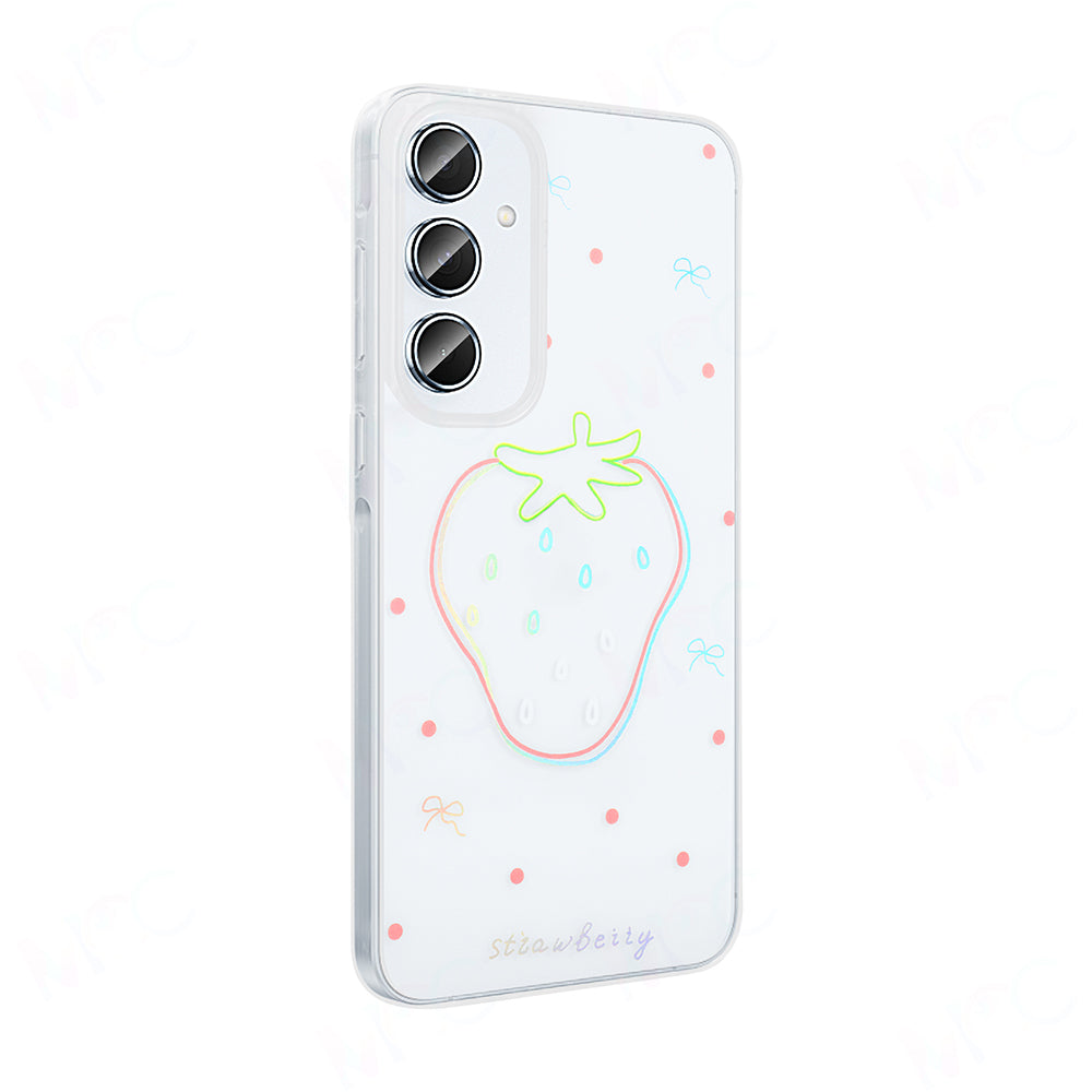 Galaxy S24 FE Kılıf Şeffaf Figürlü Zore Folk Sert Kapak Çilek