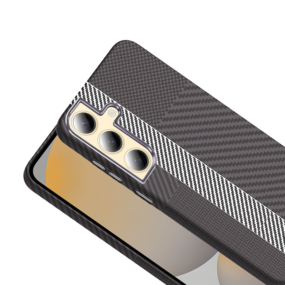 Galaxy S24 Kılıf M-safe Şarj Özellikli Karbon Fiber Görünümlü Zore Gros Kapak Gri-Siyah