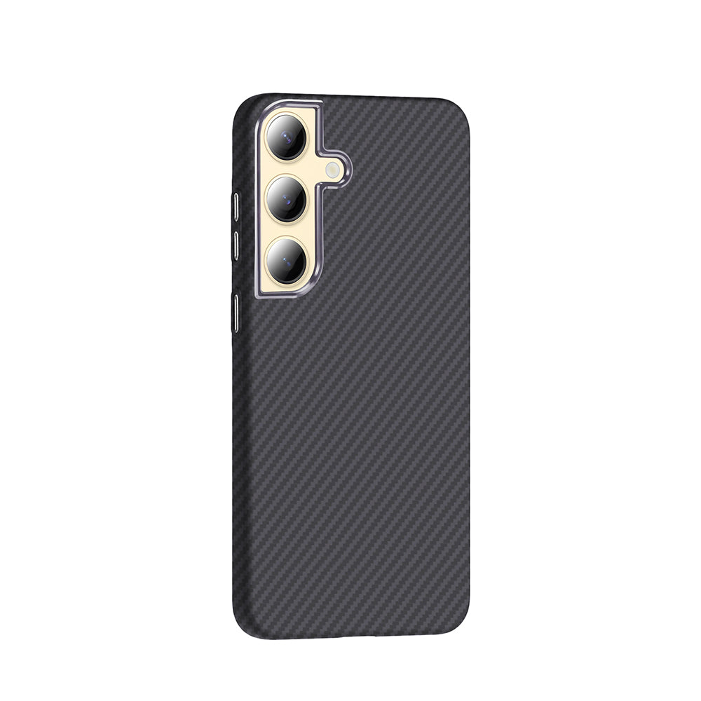 Galaxy S24 Kılıf M-safe Şarj Özellikli Karbon Fiber Görünümlü Zore Gros Kapak Gold-Siyah