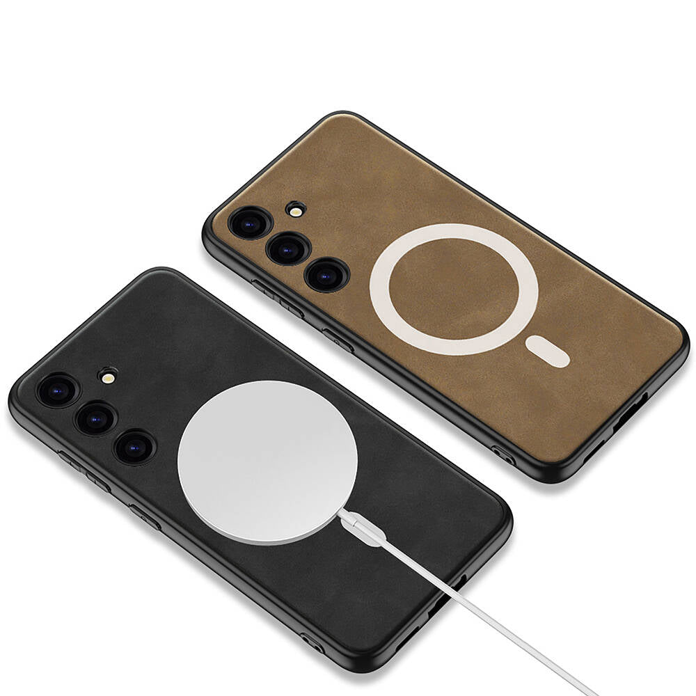Galaxy S24 Kılıf M-safe Şarj Özellikli Deri Tasarımlı Zore Kıpta Nubuk Kapak Siyah