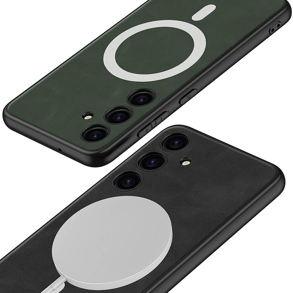 Galaxy S24 Kılıf M-safe Şarj Özellikli Deri Tasarımlı Zore Kıpta Nubuk Kapak Kahverengi