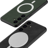 Galaxy S24 Kılıf M-safe Şarj Özellikli Deri Tasarımlı Zore Kıpta Nubuk Kapak Kahverengi