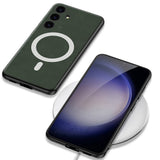 Galaxy S24 Kılıf M-safe Şarj Özellikli Deri Tasarımlı Zore Kıpta Nubuk Kapak Yeşil