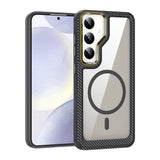 Galaxy S24 Kılıf M-safe Şarj Özellikli Sert PC Karbon Fiber Kenar Tasarımlı Zore Libero Kapak Siyah