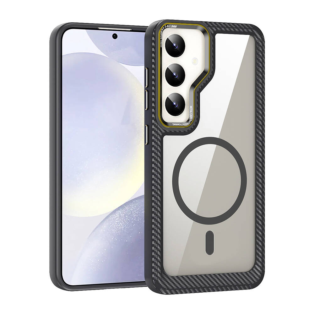 Galaxy S24 Kılıf M-safe Şarj Özellikli Sert PC Karbon Fiber Kenar Tasarımlı Zore Libero Kapak Siyah