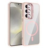 Galaxy S24 Kılıf Standlı ve Kamera Lens Hediyeli M-Safe Şarj Özellikli Zore Etro Kapak Pembe