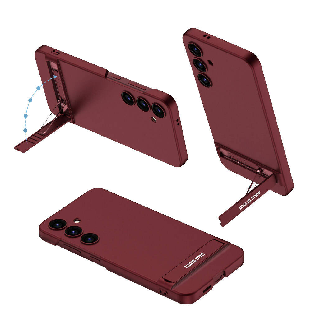 Galaxy S24 Kılıf Zore Kamera Korumalı Dikey Standlı Ays Kapak Mürdüm