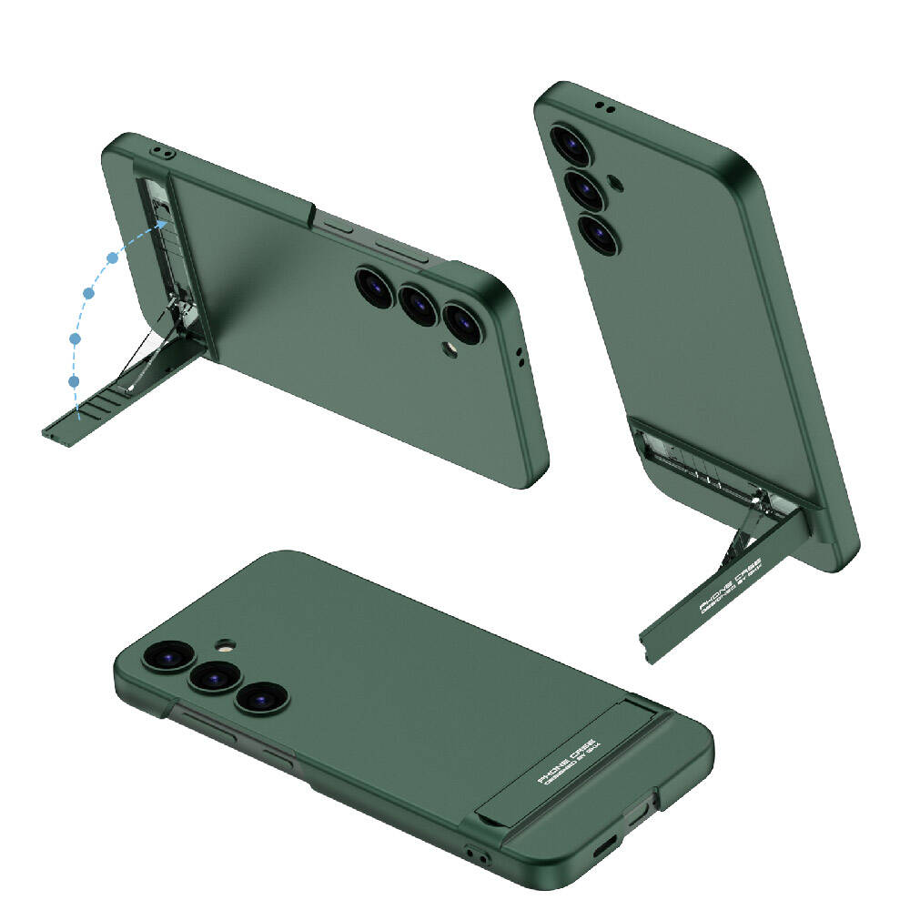 Galaxy S24 Kılıf Zore Kamera Korumalı Dikey Standlı Ays Kapak Koyu Yeşil