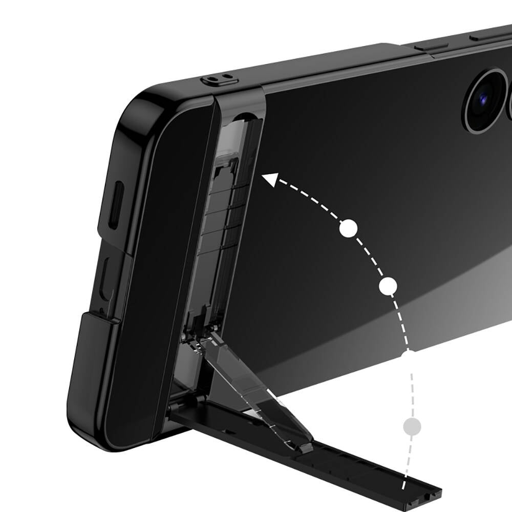 Galaxy S24 Kılıf Zore Kamera Korumalı Şeffaf Dikey Standlı Ays Kapak Siyah
