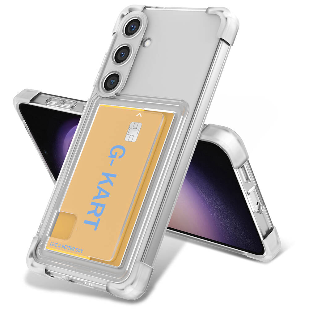 Galaxy S24 Plus Kılıf Airbag Tasarımlı Şeffaf Kartlıklı Zore G-Kart Kapak Renksiz