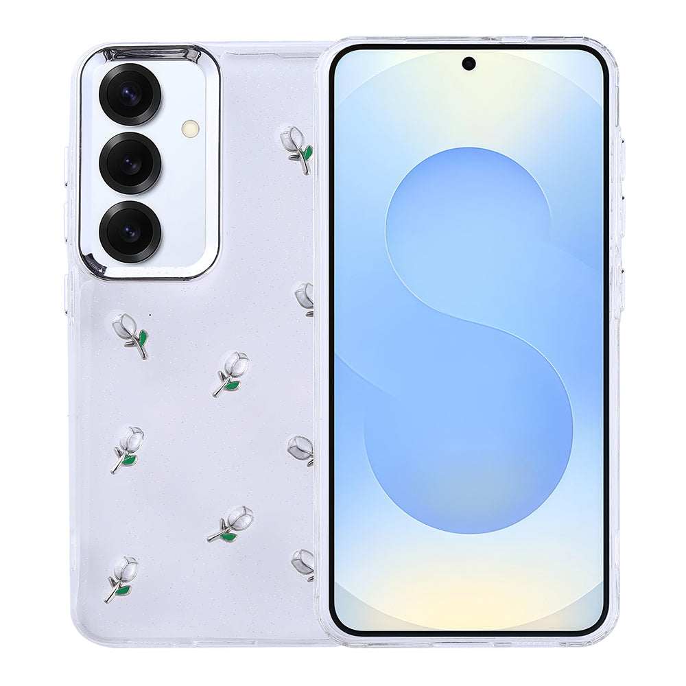 Galaxy S24 Plus Kılıf Airbag Tasarımlı Simli Şeffaf Zore Kutup Kapak Lale