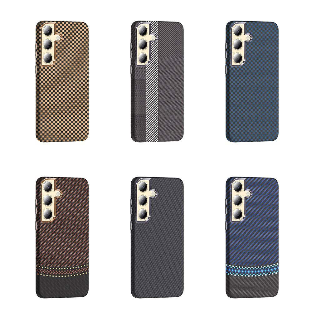 Galaxy S24 Plus Kılıf M-safe Şarj Özellikli Karbon Fiber Görünümlü Zore Gros Kapak Gri-Siyah