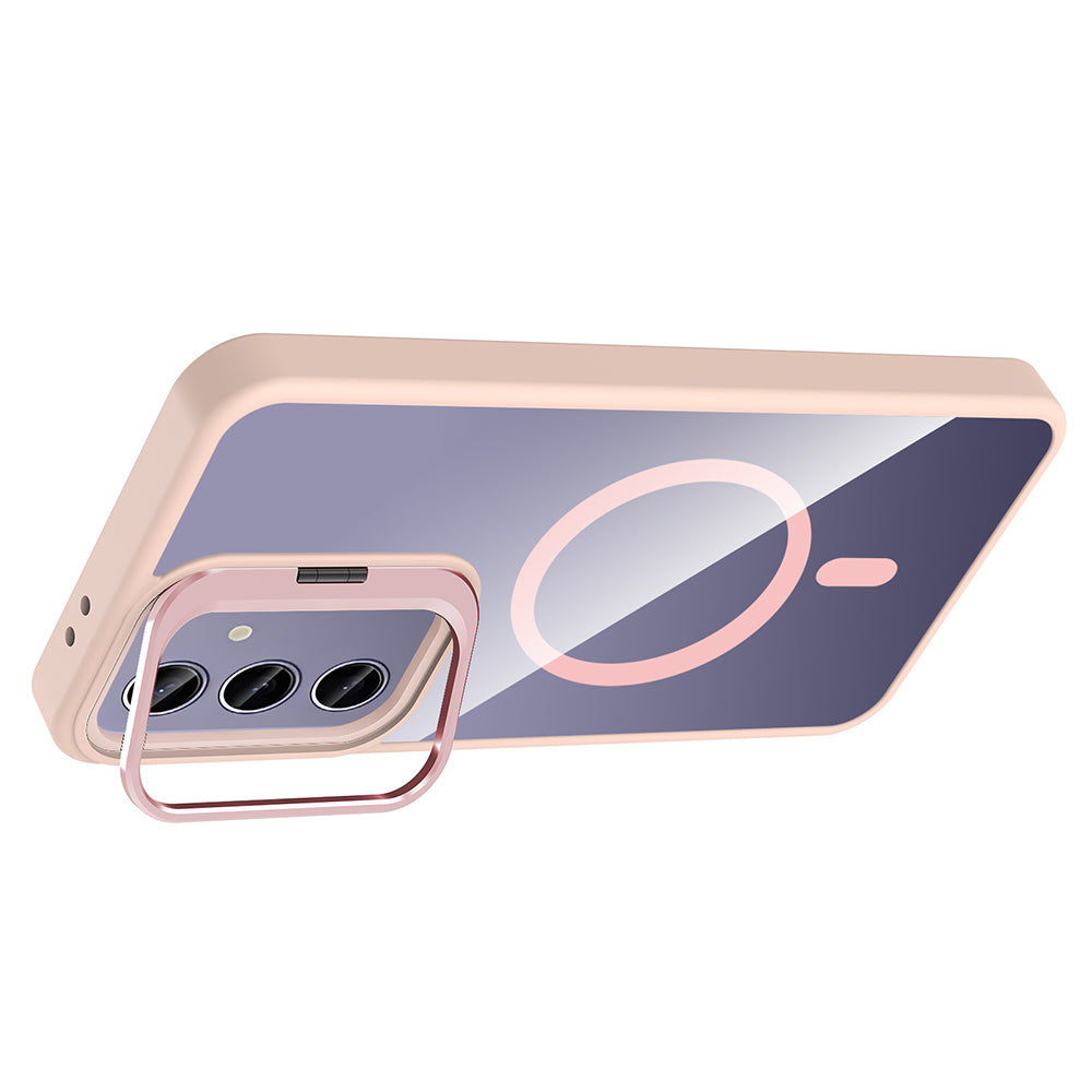 Galaxy S24 Plus Kılıf Standlı ve Kamera Lens Hediyeli M-Safe Şarj Özellikli Zore Etro Kapak Siyah