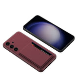 Galaxy S24 Plus Suni Deri Arka Yüzey Zore Kartlıklı Kıpta Silikon Kapak Siyah