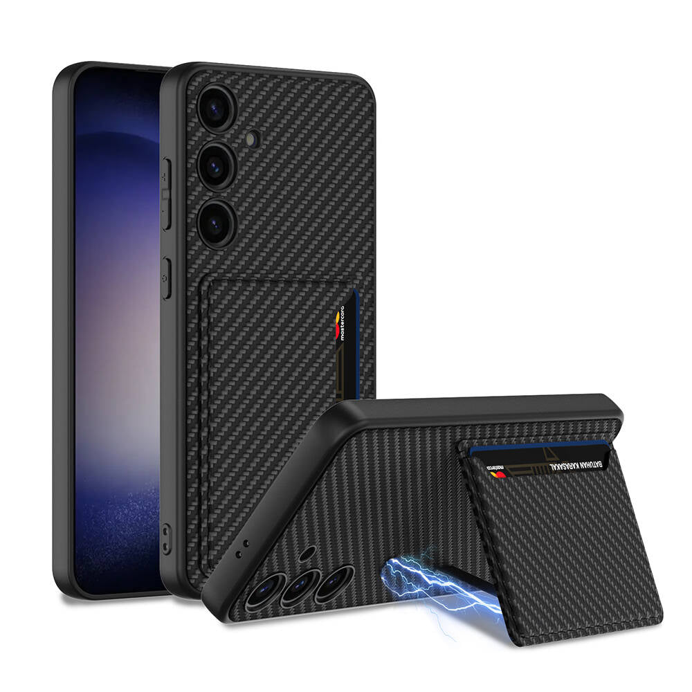 Galaxy S24 Plus Suni Deri Arka Yüzey Zore Kartlıklı Kıpta Silikon Kapak Yeşil